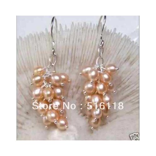 Free shipping Charming!Pink Akoya Pearl Earring AAA