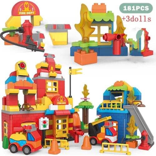 Big Size City Construction DIY Excavator Vehicles Bulldoze Robot Figures Building Blocks Bricks Children Educational Toys Gift