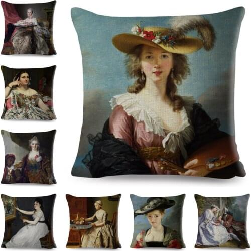 Vintage Style Woman Cushion Cover Decor Europe Lady Girl Print Pillowcase 45*45cm Polyester Pillow Case for Sofa Home Car