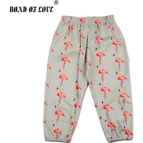 Children Boys Girls Pants Flamingo Printed Loose Pants Newborn Baby Full Length Cotton Pants Toddler Casual Clothing For Kids