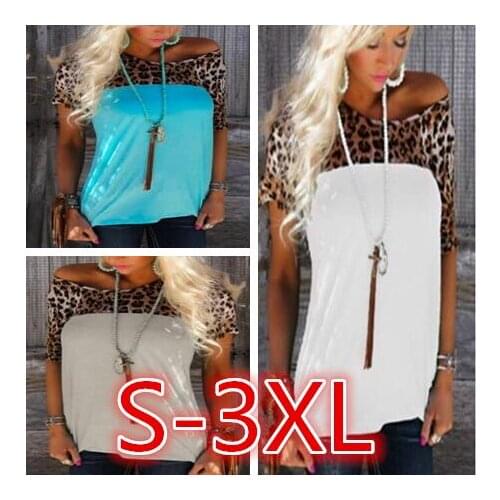 T T Shirt Women Foreign Trade European American Burst Models Leopard Stitching Large Size womens T-shirt Clothing Vestidos