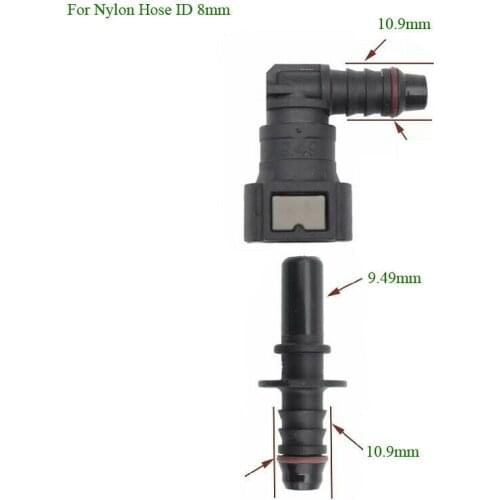 90 Deg Elbow SAE 9.49 Fuel Line Quick Release Connector Nylon Hose ID 8mm (5/16")