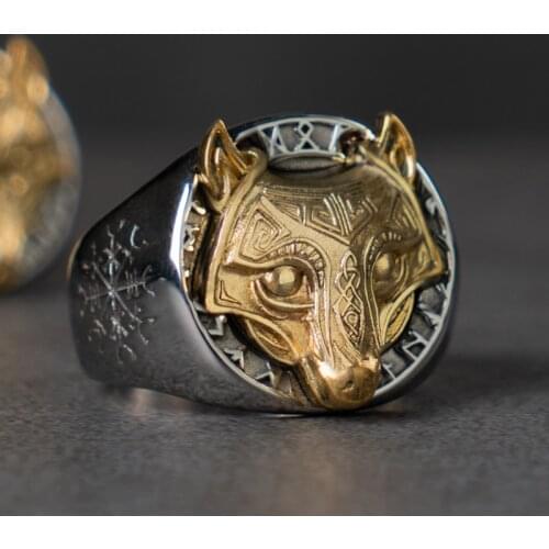Viking wolf Knot Fenrir ring stainless steel Nordic mythology Viking wolf Index Ring fashion jewelry