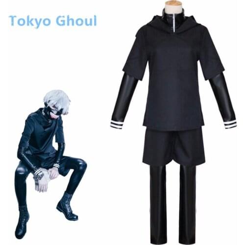 Japanese Anime Tokyo Ghoul Cosplay Costumes Kaneki Ken Cosplay Costumes Hoodie Jackets Black Fight Uniform Full Set With Mas
