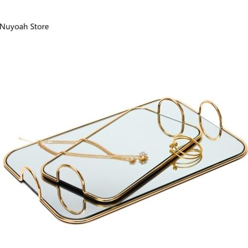 Creative Metal Mirror Tray Living Room Display Tray Household Ring Necklace Storage Tray Modern Home Decoration Accessories
