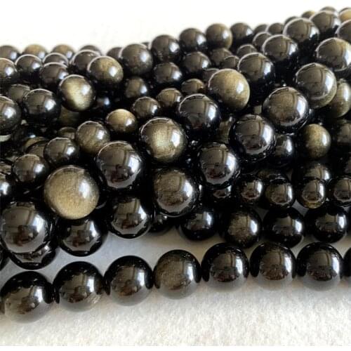 AAA High Quality Natural Genuine Black Flash Gold Light Obsidian Round Loose Beads 4-20mm 15" 06367