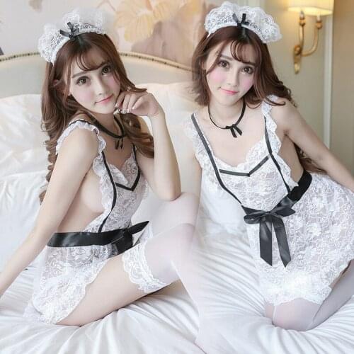 Backless Uniform Bow Lace Lingerie Cosplay Maid Sexy Underwear Sexy lenceria Erotic lingerie Sheer Halloween Role Play Costumes