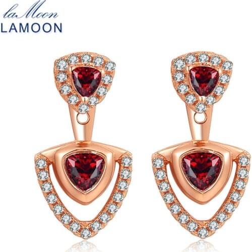 Lamoon Triangle 4mm 100% Natural Red Garnet 925 Sterling Silver Drop Earrings S925 Fine Jewelry LMEI011