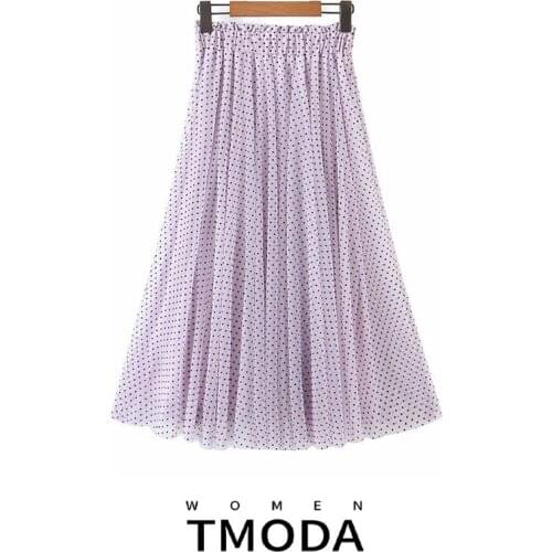 TMODA1453 Za 2021 Summer Womens Dot Loose Slim Mesh Skirt Lady Chic High Quality Skirt Female Elastic Waist A-line Skirts