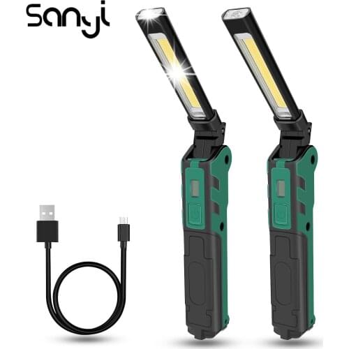 Magnet Working Light Camping Flashlight Waterproof Torch Built-in Recharge Battery COB LED Lantern Hook Car Repair Lamp Linterna