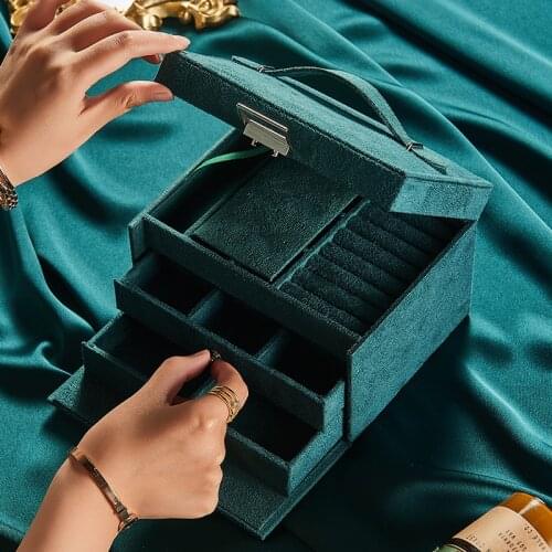 MOONLAY Green Jewelry Box Velvet Organizer Case Earrings Rings Necklace Storage Women Girls Best Gift