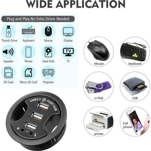 Multi USB HUB USB3.0 Mount In Desk USB 2.0 Ports 5V 2A With SD/TF Headphone/Microphone Type C Port USB Hub With Power Adapter