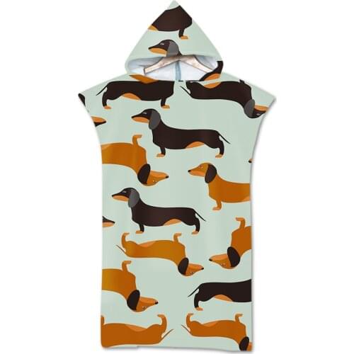 Cartoon Dachshund Beach Towel Pet Dog Cape Hooded Bath Towel for Adults Wearable Bath Towel for Swimming Kids Quick-Dry Bathrobe