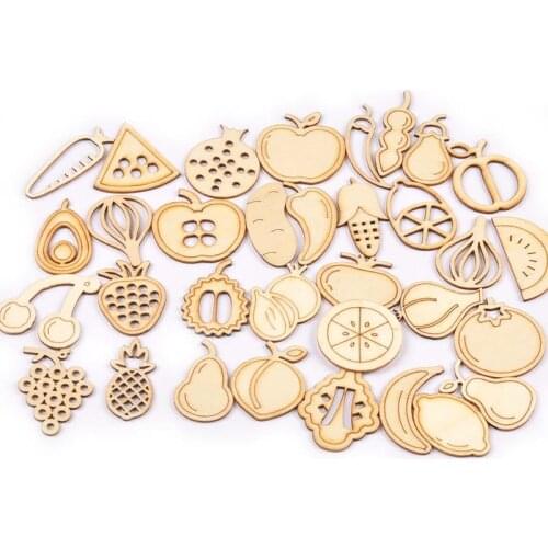 20pcs Mixed Fruits Pattern Natural Wood Craft Supplies DIY Handmade Scrapbooking Accessories For Kids Wooden Decorations M2685