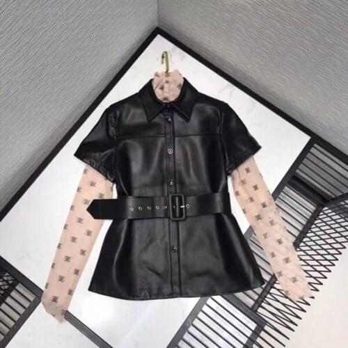 Star same black New leather shirt half sleeve leather coat fashion short sheepskin jacket
