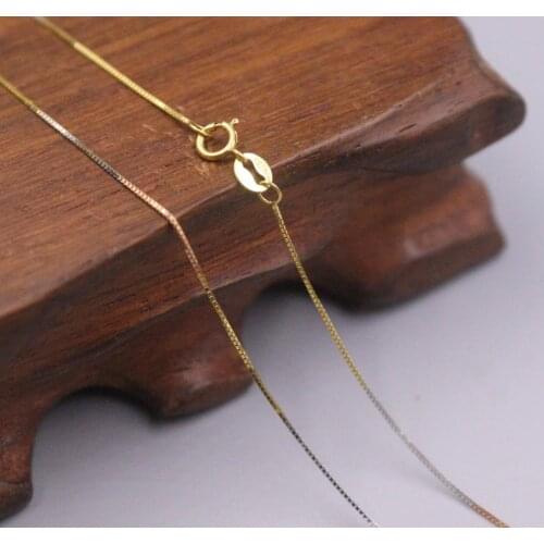 New Pure Solid 18K Mult-Tone Gold Necklacel 0.7mm Three-Colour Box Link Chain Necklace 17.71"L