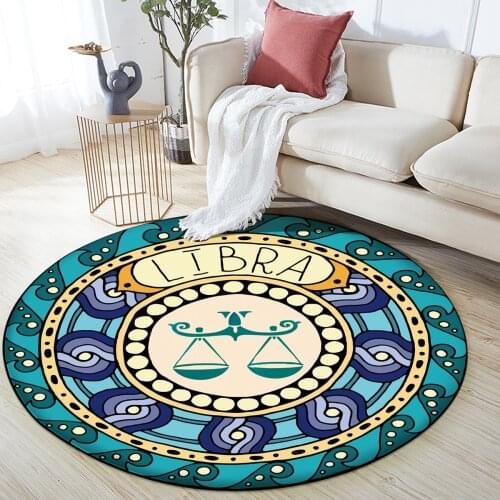 New 12 Constellation Libra Round Floor Mat Flannel Anti-slip Carpet Durable Carpet Floor Mat Home Bedroom Living Room Decoration
