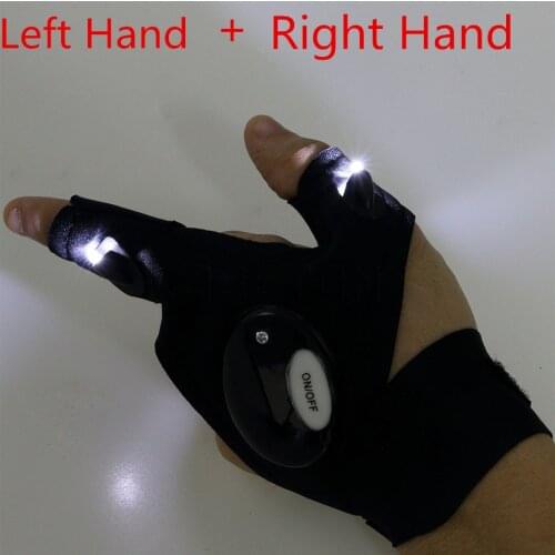 1 Pair Right and Left Multifunctional Gloves Outdoor Hiking Fingerless Gloves with LED Light Waterproof Flashlight Gloves