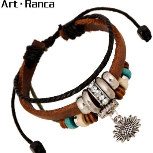 Sunflower Fashion Retro Beaded Silver Handwoven Bracelet for Men and Women