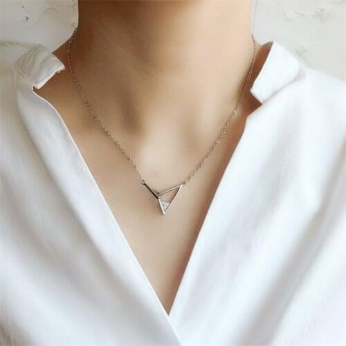 Simple Triangle Interlocking Geometric Silver Color Clavicle Chain Necklace For Women Girls Trendy Fashion Jewelry Gift