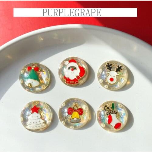 Christmas collection built-in sequin moose bell Santa round resin patch DIY earring jewelry material