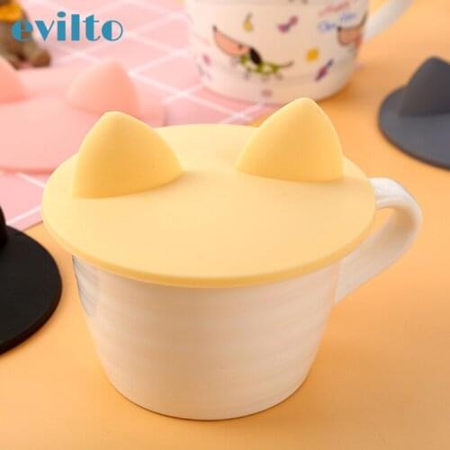 Silicone Cup Cover Cute Cat Dustproof Leakproof Tea Coffee Sealed Lids Reusable Seal Suction Airtight Cup Cap Accessories