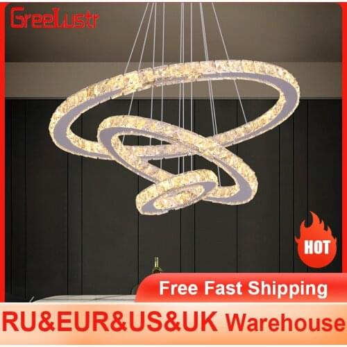 Modern Rings Led Crystal Chandelier Hanging Lighting Crystal Lustre Pendant Lamparas Ceiling Fixtures Luminaire for living room