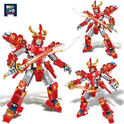 UKBOO 585PCS Ninja Dragon Flame Warrior Mech Fight Model Building Blocks City Knight Educational Weapon Bricks Toys For Children