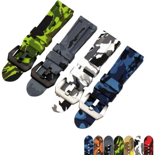 Waterproof and dustproof rubber watchband camouflage rubber male bracelet 20 22 24 26MM, sports wind strap