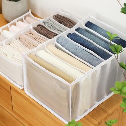 7 Grids Jeans Storage Box Jeans Large Size Grid Storage Foldable Drawer Organizer Clothes Drawer Mesh Storage Bag Drawer Divider