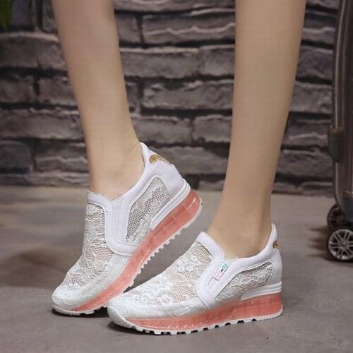 Womens Shoes 2021 Fashion Summer Casual Sneakers Embroidered Cutouts Breathable Platform Increase Height Shoe Lace Up PW054