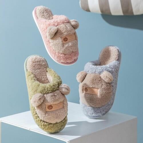 Women House Slide Slippers Fashion Warm Shoes Woman cotton Slip on Flats Female Indoor Furry slipper