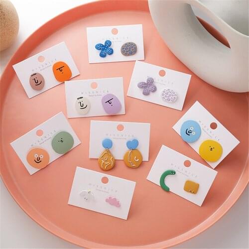 RUANME A pair Of Earrings Abstract Geometrical Irregular Earrings Female Cartoon Smiling Face Earrings Jewelry Accessories