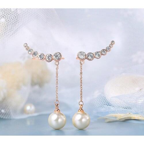 ZHOUYANG Imitation Pearls Earrings For Women Kpop AAA+ Zircon Rose Gold Color Drop Earring Engagement jewelry Wholesale E459