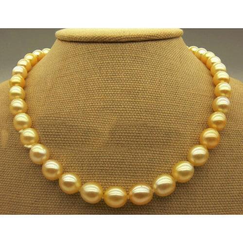 AAA+ + 11-12 mm SOUTH SEA GOLDEN PEARL NECKLACE 18" free BOX shipping free