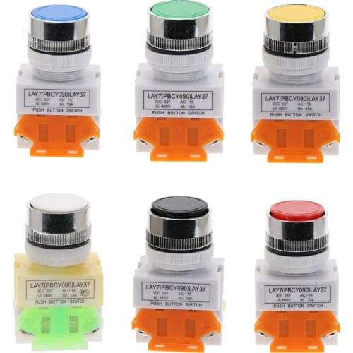 1pcs LAY37 Y090 22mm DPST 1NO 1NC Momentary Push button switches 4 screws 10A 660V PowerRed Green Blue Yellow White Black