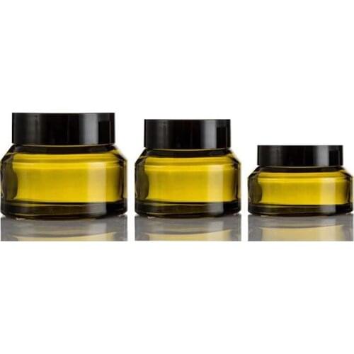 15g/30g/50g Empty Amber Green Glass Refillable Bottles Makeup Jar Pot Travel Face Cream Lotion Vials Cosmetic Containers 1 set