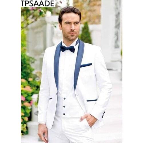 2020 Custom White Mens Wedding Suit Groomsman Suit 3 pieces Blazer+Pants+Vest Best Man Suit Groom Tuxedo for Man