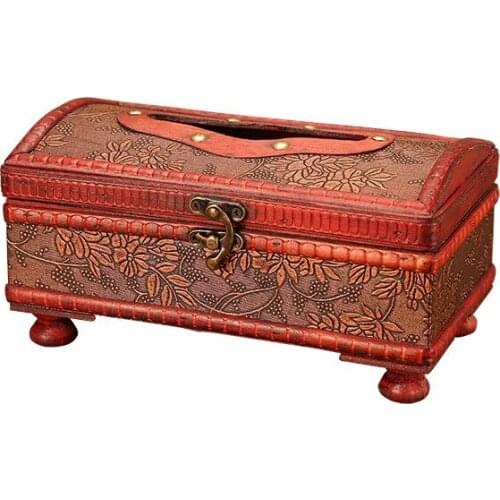 21*12*10.5cm acient European tissue box living room tissue case wooden leather meal tray