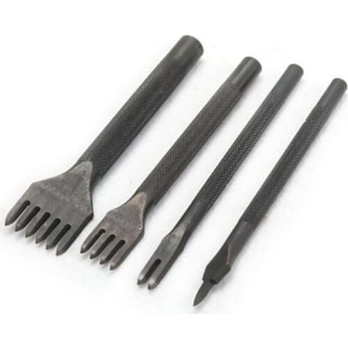 4PCS Set Leathercraft 1/2/4/6 Prong 4mm Chisel Leather Craft Tools Hole Punch,DIY Lacing Stitching Perforate Black
