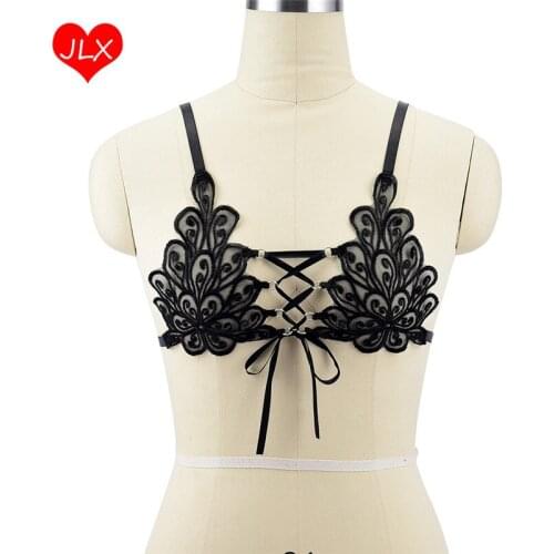 5 Pcs/lot Womens Sexy lace Fetish Gothic cage bra Bondage Lingerie Elastic Strap Tops Chest Hollow Out body harness Bra