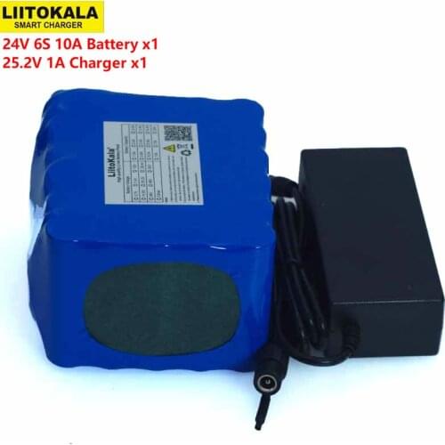 LiitoKal 24V 10Ah 6S5P 18650 Battery Lithium Battery 24V Electric Bicycle Moped Electric Li-ion Battery Pack+25.2V 2A Charger