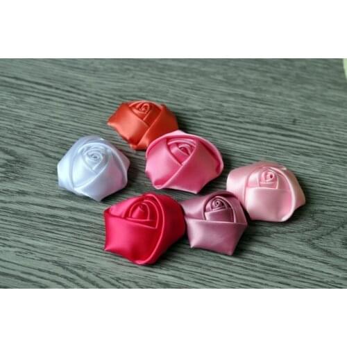 20pcs/lot 4CM 25Colors Newborn Polyester Satin Ribbon Artificial Rolled Rosettes Fabric Flowers For Headbands Hair Accessories
