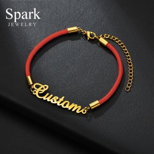 Spark Handmade Custom Name Bracelet Stainless Steel Adjustable Chain Black Red Rope Bracelets For Women Men Personalized Gifts