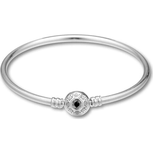 Never Lose Your Sense Of Wonder Silver Bangle Bracelet Pave Stone Round Clasp Silver 925 Bracelets for Women DIY Jewelry Finding