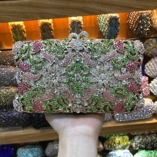 XIYUAN BRAND Gold Metal Pink Crystal Clutch Women Evening Purses And Handbags Luxury Ladies Chain Rhinestone Messenger Handbag