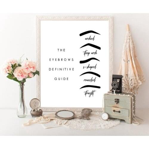 Eyebrows Canvas Prints And Poster , Eyebrow Shapes Guide Painting Black White Makeup Picture Beauty Salon Wall Art Fashion Decor