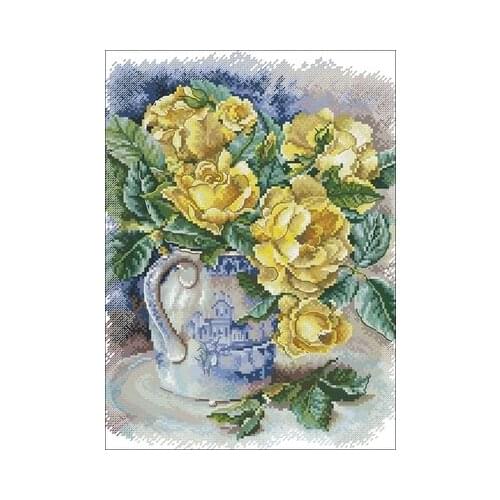 A bottle of yellow rose Needlework,For Embroidery,DIY 14CT Unprinted Arts Cross stitch kits Set Cross-Stitching Home Decor