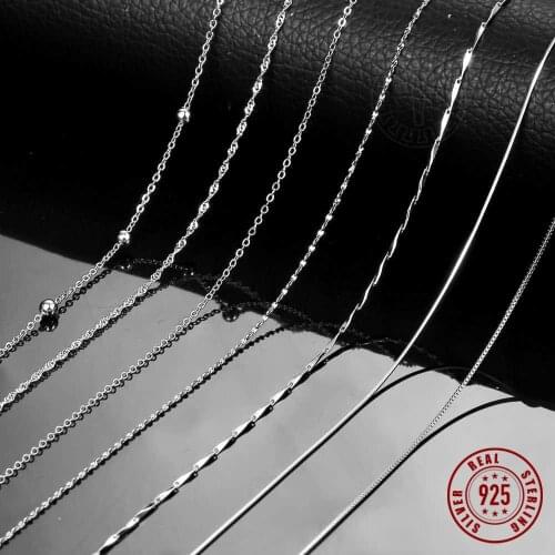 1mm Silver Color Necklace for Women Tiny Snake Box Rolo Cable Ingot Stick Water Wave Rolo Cable Beaded Women Chain LSM02