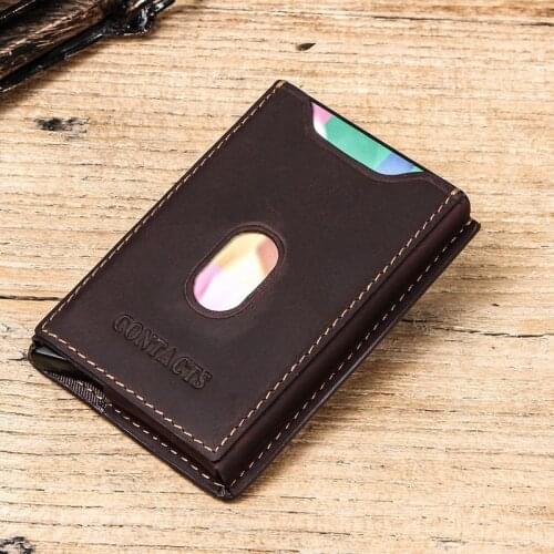 New Credit Card Holder Women Men Metal Vintage Aluminium Blocking Holder Box Crazy Horse Cow Leather Card Wallets Brand Designer